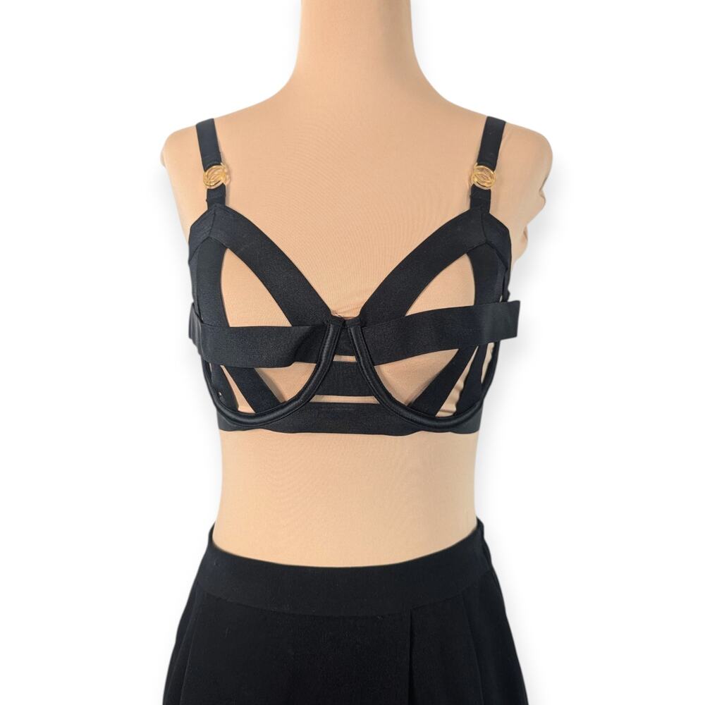 Victoria's Secret Black Unlined Elastic Strap Open Cup Demi Bra 32DD